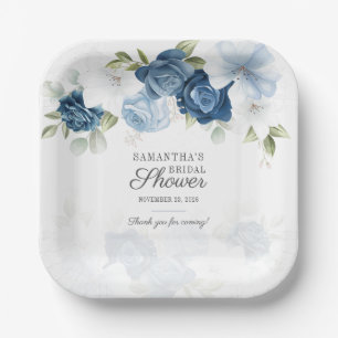 Blumen-Wasserfarbe Blau Weiße Hochzeitsdusche Pappteller