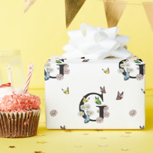 Blumen-Wasserfarbe-Schmetterling-Monogramm Buchsta Geschenkpapier