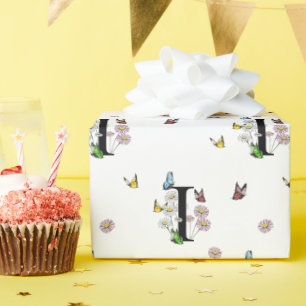 Blumen-Wasserfarbe-Schmetterling-Monogramm Buchsta Geschenkpapier