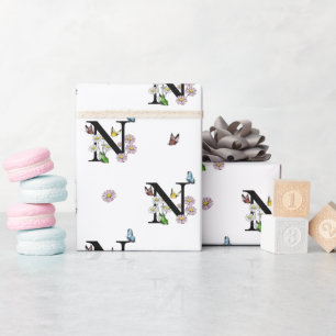 Blumen-Wasserfarbe-Schmetterling-Monogramm Buchsta Geschenkpapier