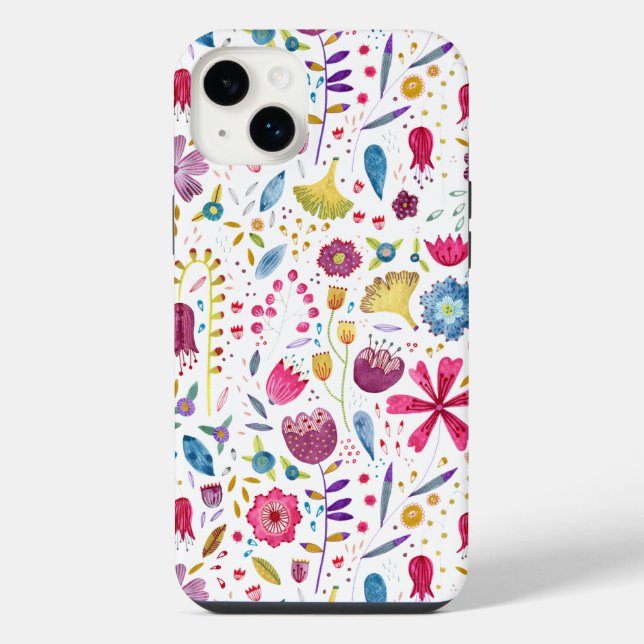 Blumen-Wasserfarben-Muster iPhone 14 Plus Hülle (Rückseite)