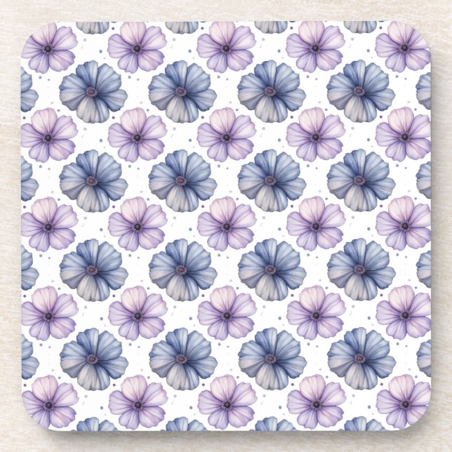 Blumen-Wasserfarbmuster Lavendel und Blau Getränkeuntersetzer (Vorderseite)