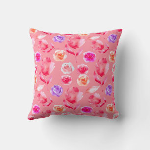 BLUMEN-WATERCOLOR ROSAROTE WURF KISSEN