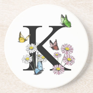 Blumen-Watercolor-Schmetterling-Monogramm Buchstab Getränkeuntersetzer