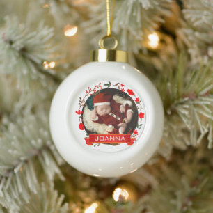 Blumen-Weihnachten Baby's erstes Weihnachten Foto Keramik Kugel-Ornament