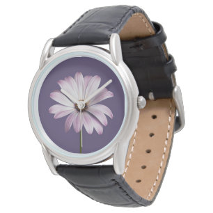 Blumen   White & Lila Daisy Armbanduhr