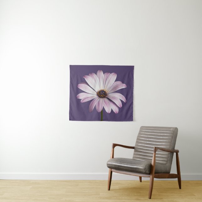 Blumen | White & Lila Daisy Wandteppich (Beispiel (Horizontal))