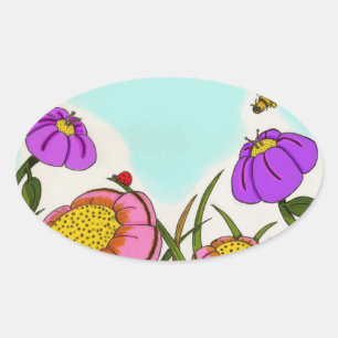 Blumen-Wiesen-ovale Aufkleber - Set von 20