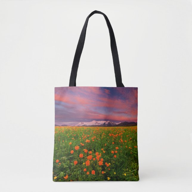 Blumen | Wildblume Felsschneebedeckte Berge Tasche (Vorderseite)