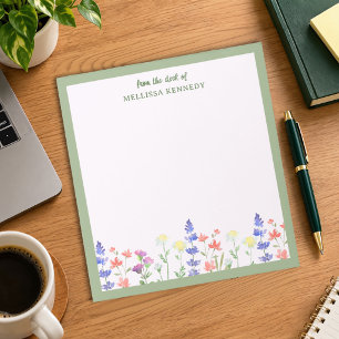 Blumen-Wildblumen-Sage-Rahmen Von Schreibtisch Von Notizblock