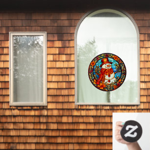 Blumen-Winter-Lächelnder-Schneemann-Unechtes-Buntg Fensteraufkleber