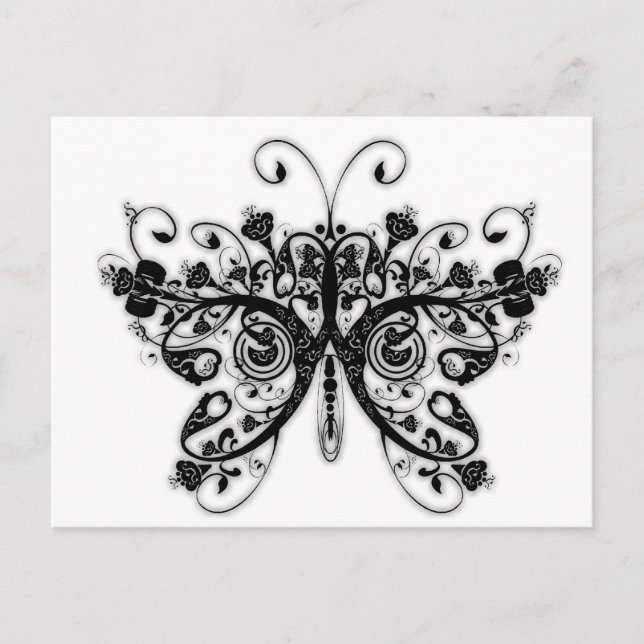Blumen-Wirbel Schmetterling - Schwarz & Weiß Postkarte (Vorderseite)