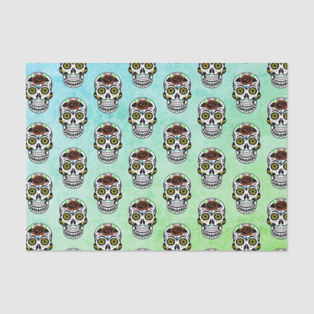 Blumen-Zuckerschädel Dia De Los Muertos | Seidenpapier (Vorderseite)