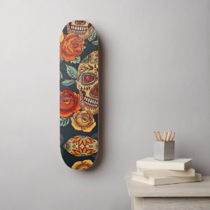 Blumen-Zuckerschädel-Shirt, Tag der Toten Skateboard