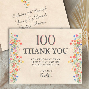 Blumen zum 100. Geburtstag – Elegante Wildblumen Dankeskarte