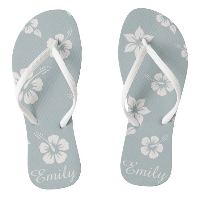 BlumenAloha Hawaii-Blau dreht die einfachen Flip Flops (Fußbett)