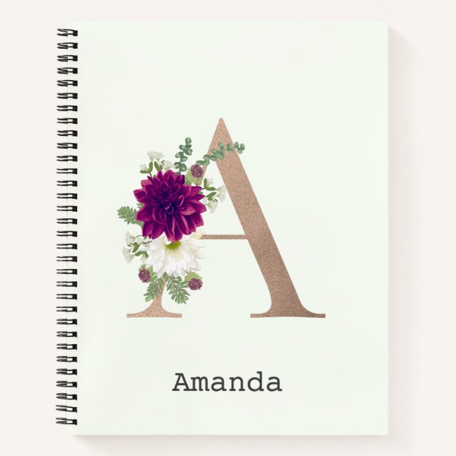 Blumenalphabet mit Monogramm Name Buchstabe A Notizbuch (Vorderseite)