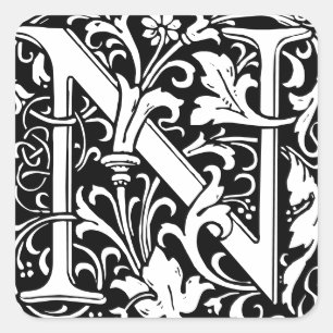 Blumenalphabet Monogramm Buchstabe N Fliese Morris Quadratischer Aufkleber