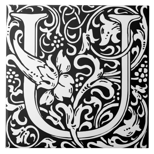 Blumenalphabet Monogramm Buchstabe U Fliese (Vorderseite)