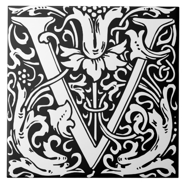 Blumenalphabet Monogramm Buchstabe V Fliese (Vorderseite)