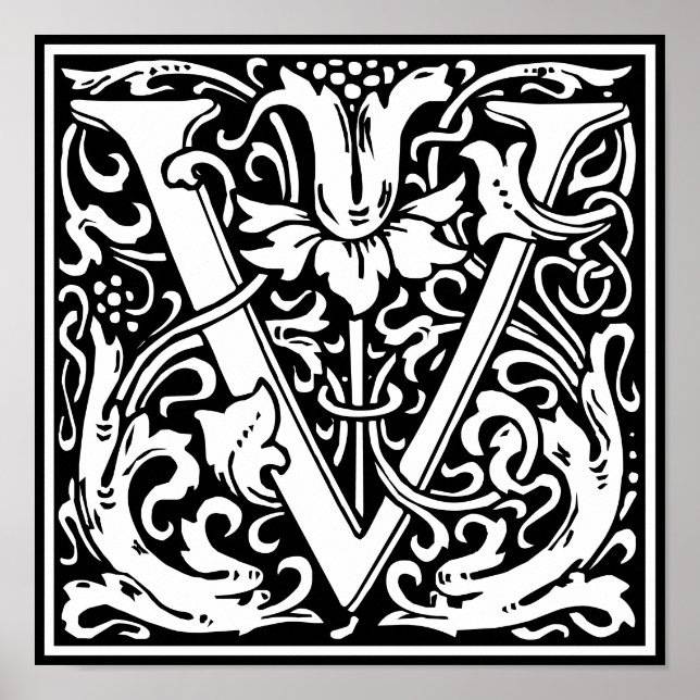Blumenalphabet Monogramm Buchstabe V Poster (Vorne)