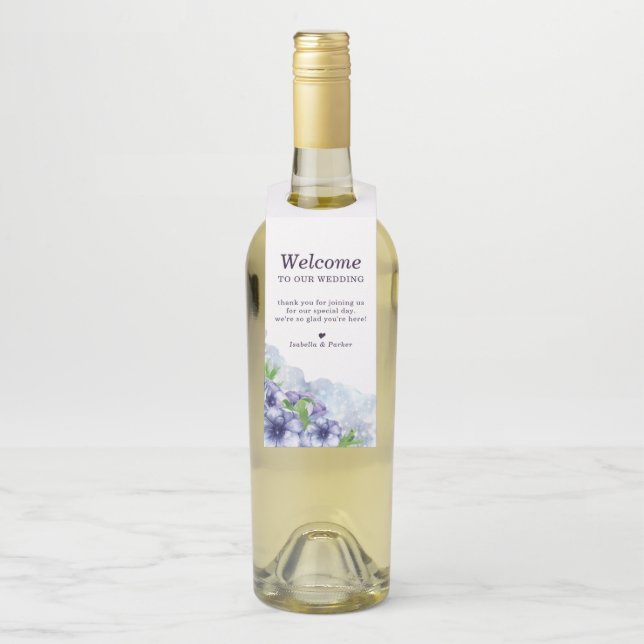 Blumenanemone Lila Wedding Welcome Flaschenanhänger (Auf Flasche)