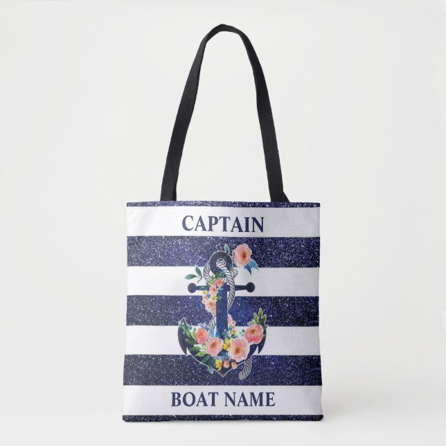 Blumenanker auf gestreiftem Hintergrund Tasche (Vorderseite)