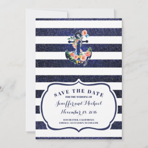 Blumenanker Save the Date gestreift Einladung