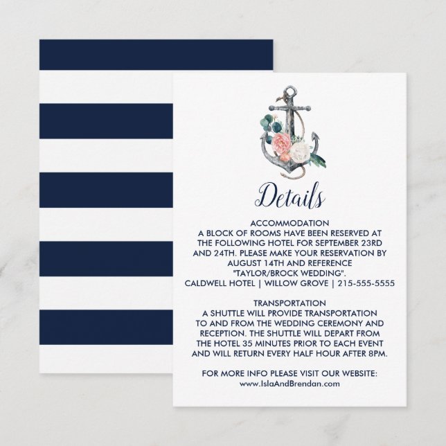 Blumenanker | Sommer-Hochzeitdetails Beipackkarte Begleitkarte (Vorne/Hinten)