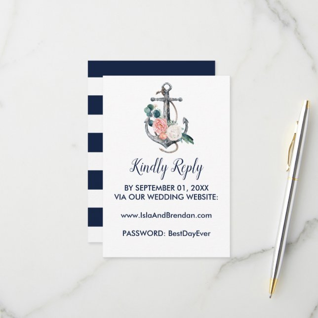 Blumenanker | Summer Wedding Website RSVP Card Karte (Vorderseite/Rückseite Beispiel)