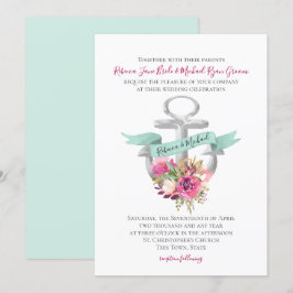 Blumenanker Wasserfarbenhochzeit Einladung