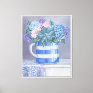 Blumenanordnung in blau gestreiftem Tab Leinwanddruck
