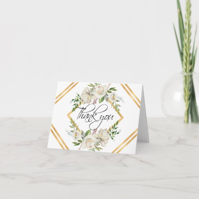 Blumenantik, Weißes Gold Hochzeit | FOTO Dankeskarte (Vorderseite)