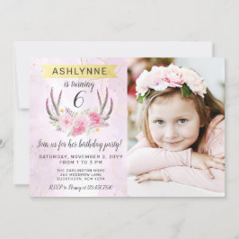 Blumenantler & Blush Pink Gold Marmor Geburtstag Einladung