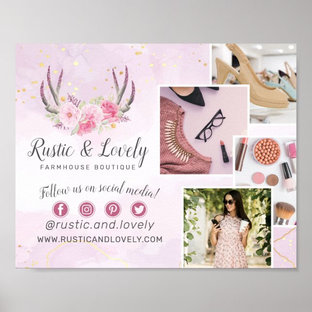 Blumenantler Rosa Goldmarmor 4-Foto-Marketing Poster (Vorne)