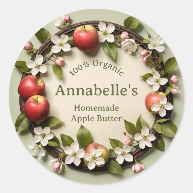Blumenapfel-Butterlabel Runder Aufkleber (Vorderseite)