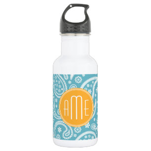 Blumenaqua-blaues Paisley-Muster u. gelbes Edelstahlflasche
