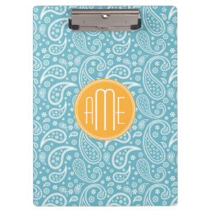 Blumenaqua-blaues Paisley-Muster u. gelbes Klemmbrett
