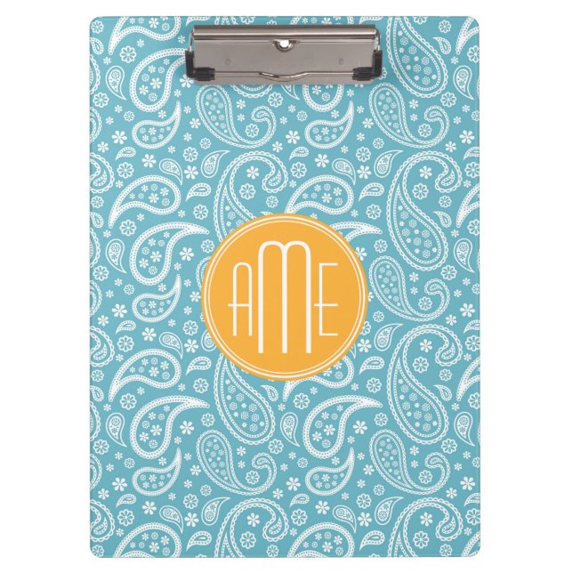 Blumenaqua-blaues Paisley-Muster u. gelbes Klemmbrett (Vorderseite)