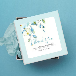 Blumenaquarell Blaue Orchidee Gefallen-Sticker Quadratischer Aufkleber