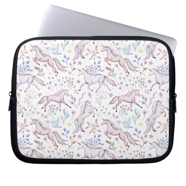 BlumenAquarell-Einhorn-Muster Laptopschutzhülle (Vorderseite)