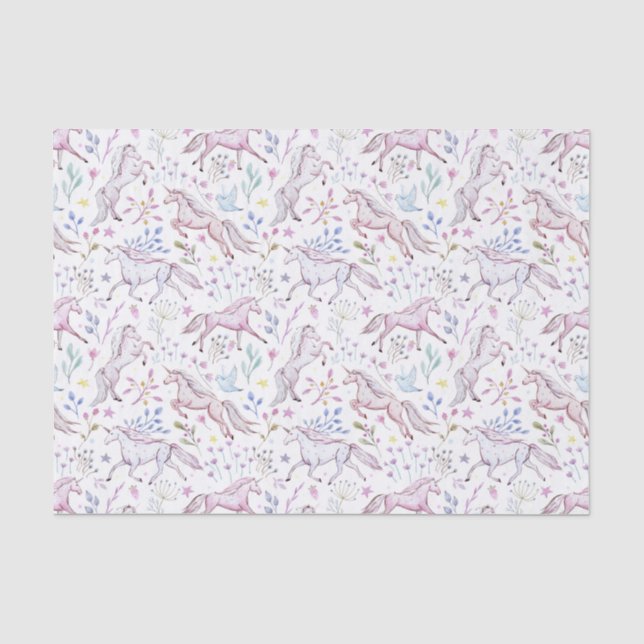 BlumenAquarell-Einhorn-Muster Seidenpapier (Vorderseite)