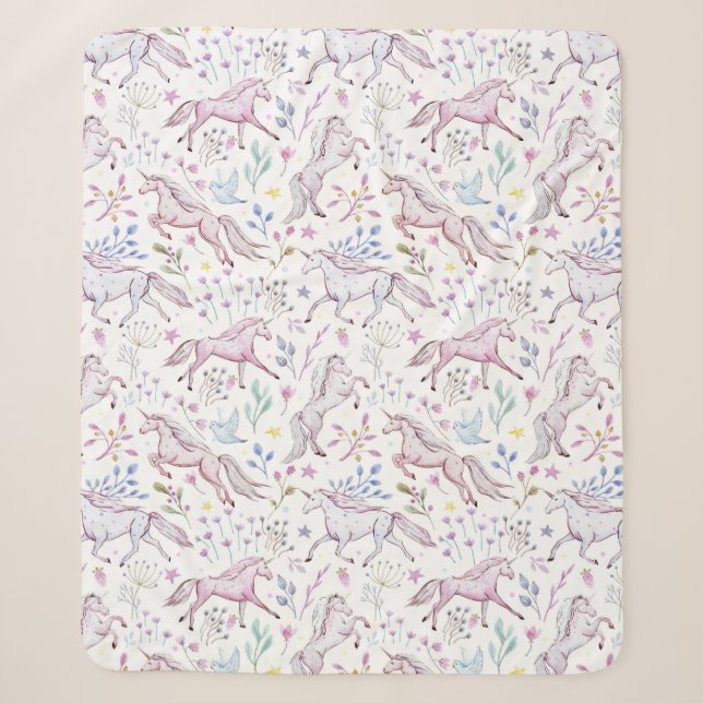 BlumenAquarell-Einhorn-Muster Sherpadecke (Vorderseite)