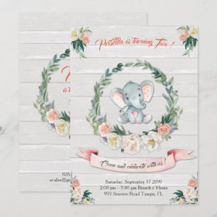 BlumenAquarell Elefant-Einladung, Baby 2. Einladung