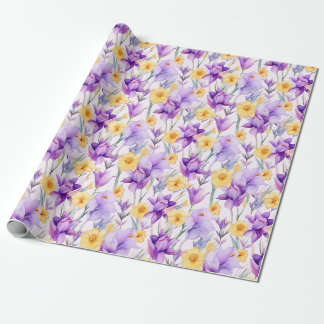Blumenaquarell - Gelb und Lila - Affodien Geschenkpapier