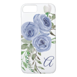 BlumenAquarell-Licht-Marine-Blau-Monogramm-Skript Case-Mate iPhone Hülle