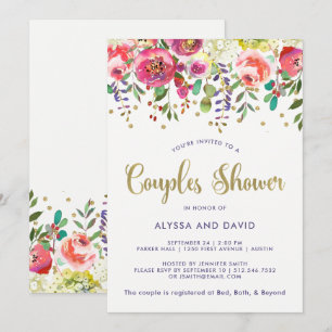 BlumenAquarell-Paar-Dusche des gold  moderne Einladung