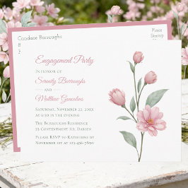 Blumenaquarell Rosa Salbei Verlobungsfeier Einladungspostkarte