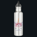 BlumenAquarellentwurf des schönen Einhorngesichtes Edelstahlflasche<br><div class="desc">Schöner Spaß buntes Einhorngesichts-Aquarell-Blumenmuster. Das perfekte Geschenk für das Mädchen in Ihrem Leben mit dieser schönen zu personifizieren Aquarell-Einhornillustration und -raum. Teil einer Sammlung.</div>