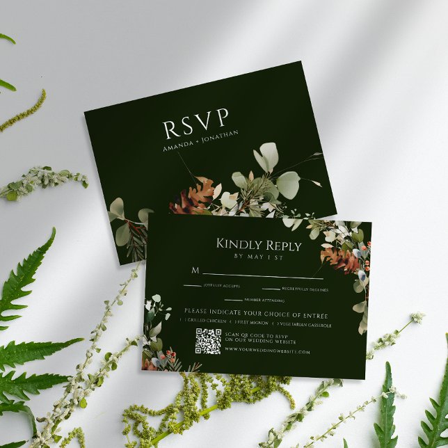 Blumenarrangements für Wasserfarben Grüne Hochzeit RSVP Karte (Von Creator hochgeladen)